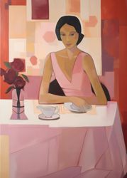 Tranquil Reflections: Woman in Pink