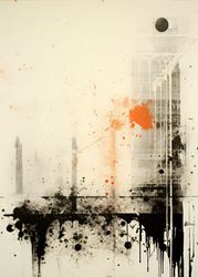 Abstract Cityscape in Black, White, and Orange
