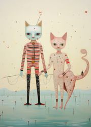 Two Surreal Cats by the Waterside
