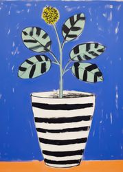 Sunny Contrast: Yellow Flower in Monochrome Pot