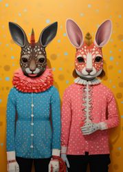 Whimsical Rabbits: A Colorful Duo