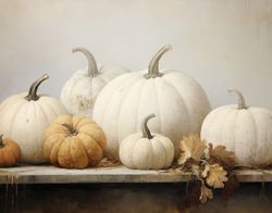  Seven Pumpkins on a Wooden Table