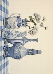  Blue and White Ceramic Vases with Flowers