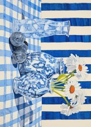 Blue and White Still Life with Daisies