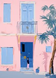 Pink Building with Blue Door