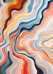 Abstract Curves in Orange, Yellow, Blue, and Pink
