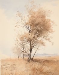 Trees Amidst Golden Grassland