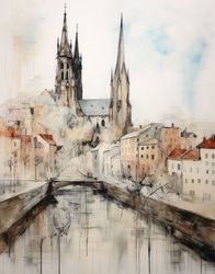 Cathedral Spires Amidst City Ripples