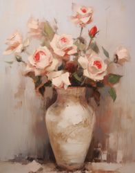 Pink Roses in White Vase