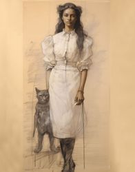 Woman and Cat in Stillness