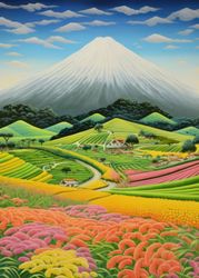 Mount Fuji and Blossoming Flowers