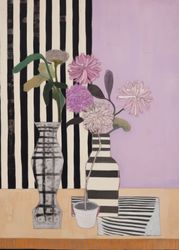 Striped Vases and Floral Arrangement
