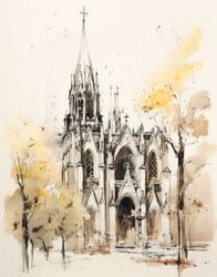 Gothic Tranquility in Watercolor