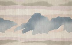 Watercolor Clouds on Beige and Pink Stripes