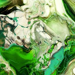 Verdant Whirl: Dynamic Green and White Abstract