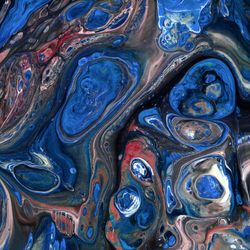 Dynamic Whirlwind: Vibrant Blue, Red, and Black Swirls